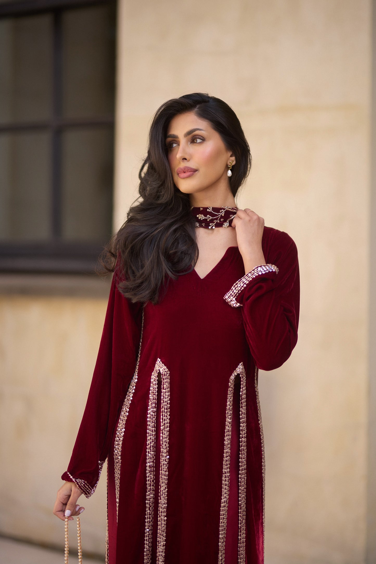 Maroon Velvet Kameez set