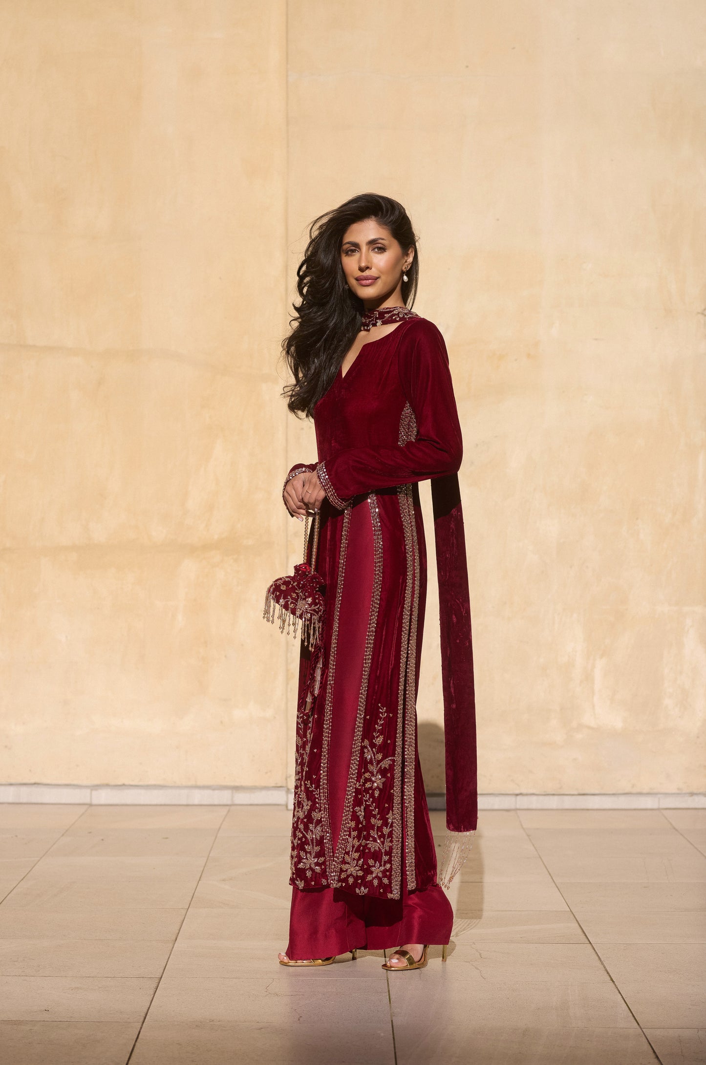 Maroon Velvet Kameez set