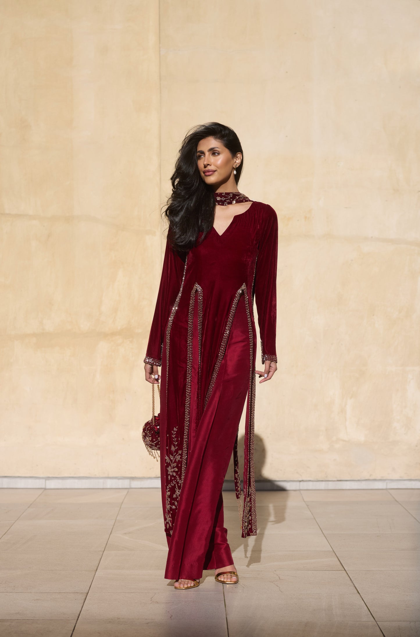 Maroon Velvet Kameez set