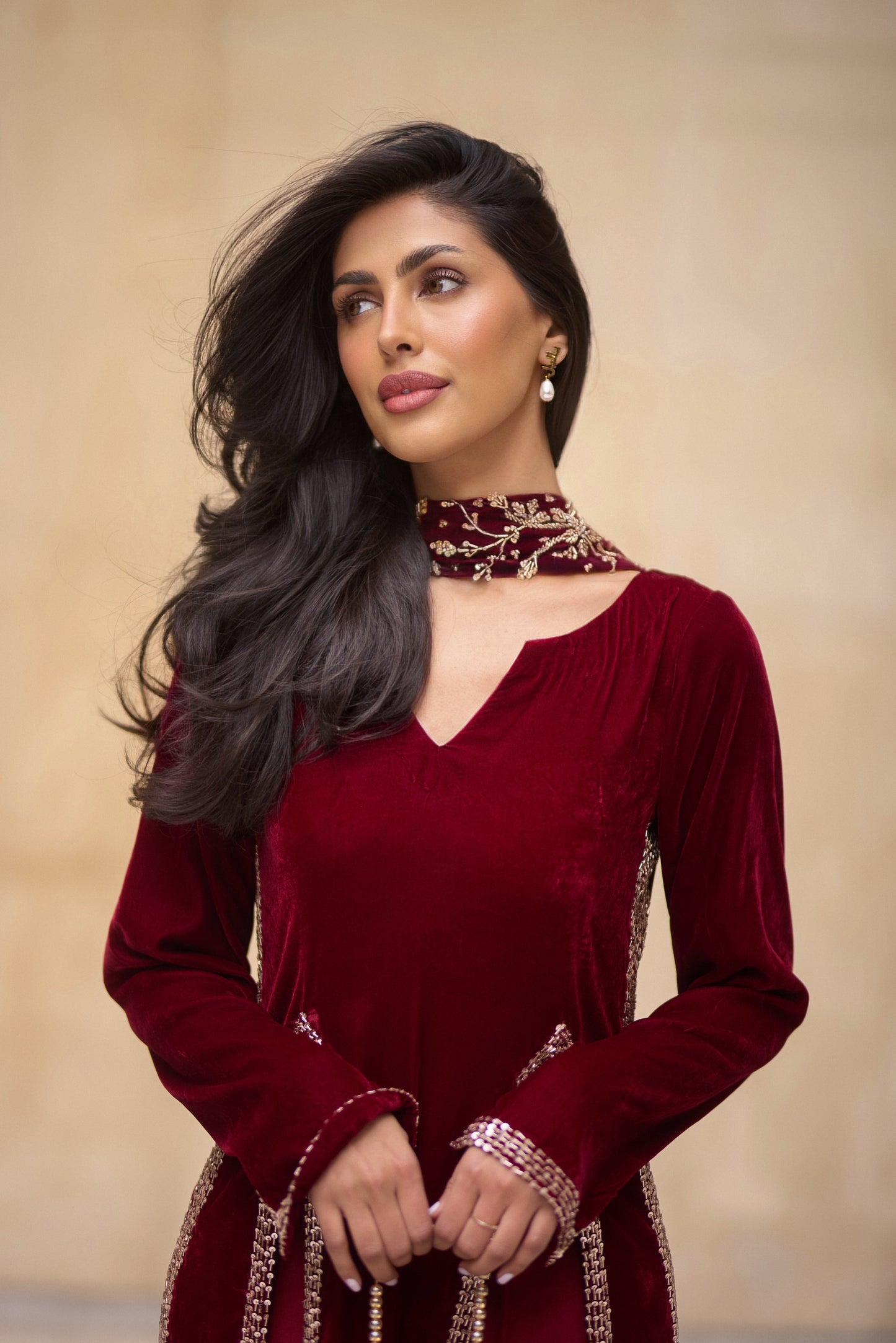 Maroon Velvet Kameez set