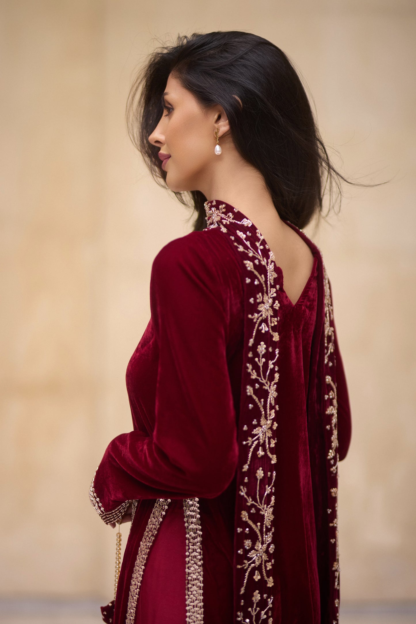 Maroon Velvet Kameez set