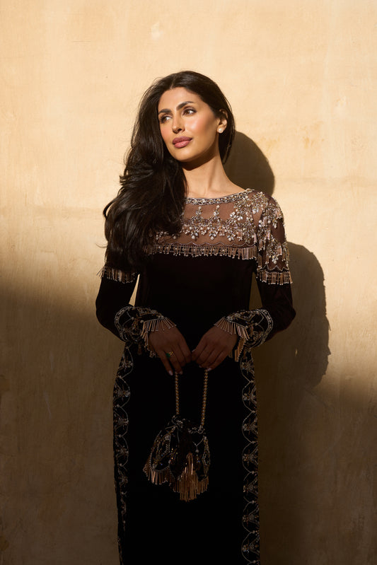 Brown Velvet Kameez Set