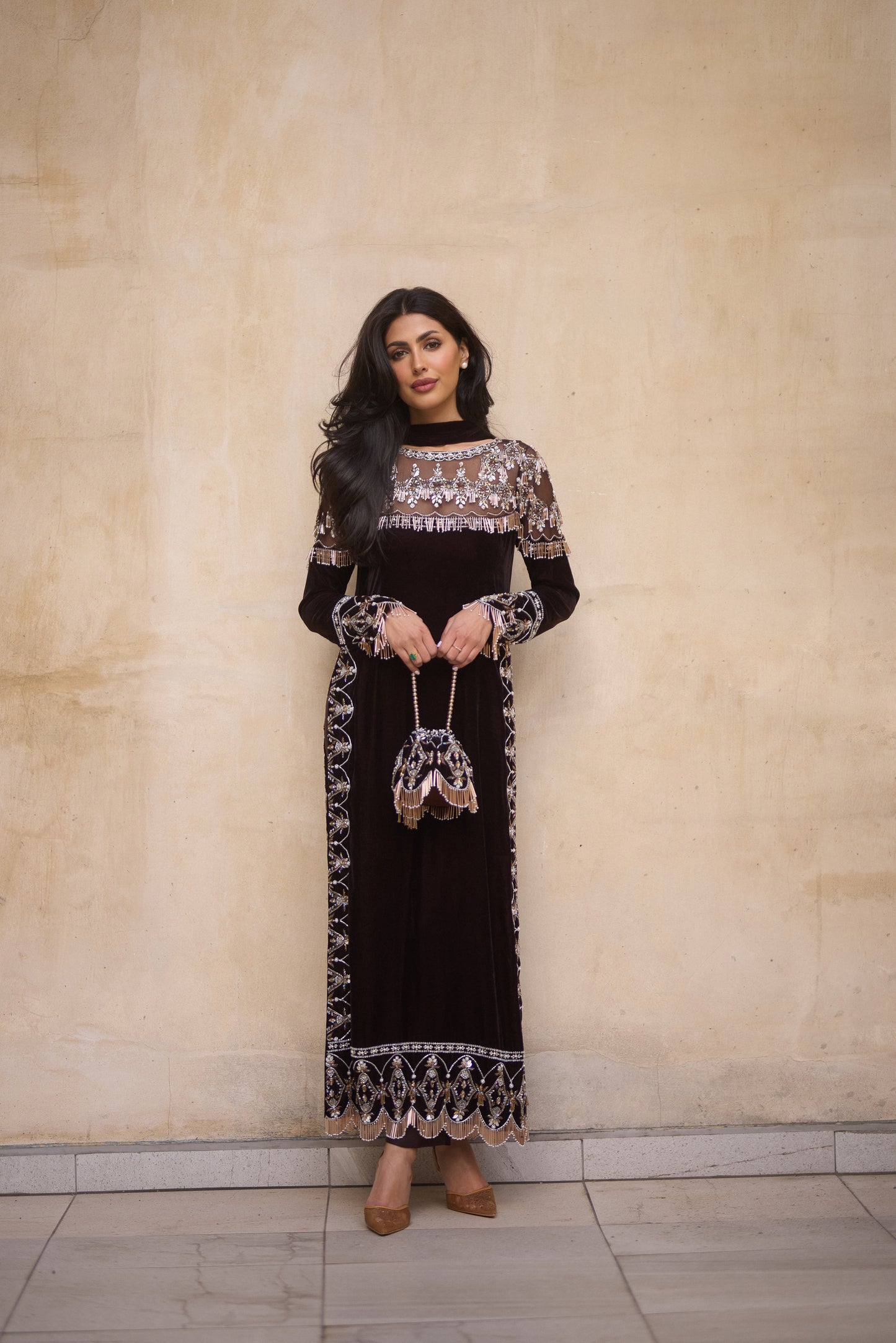 Brown Velvet Kameez Set