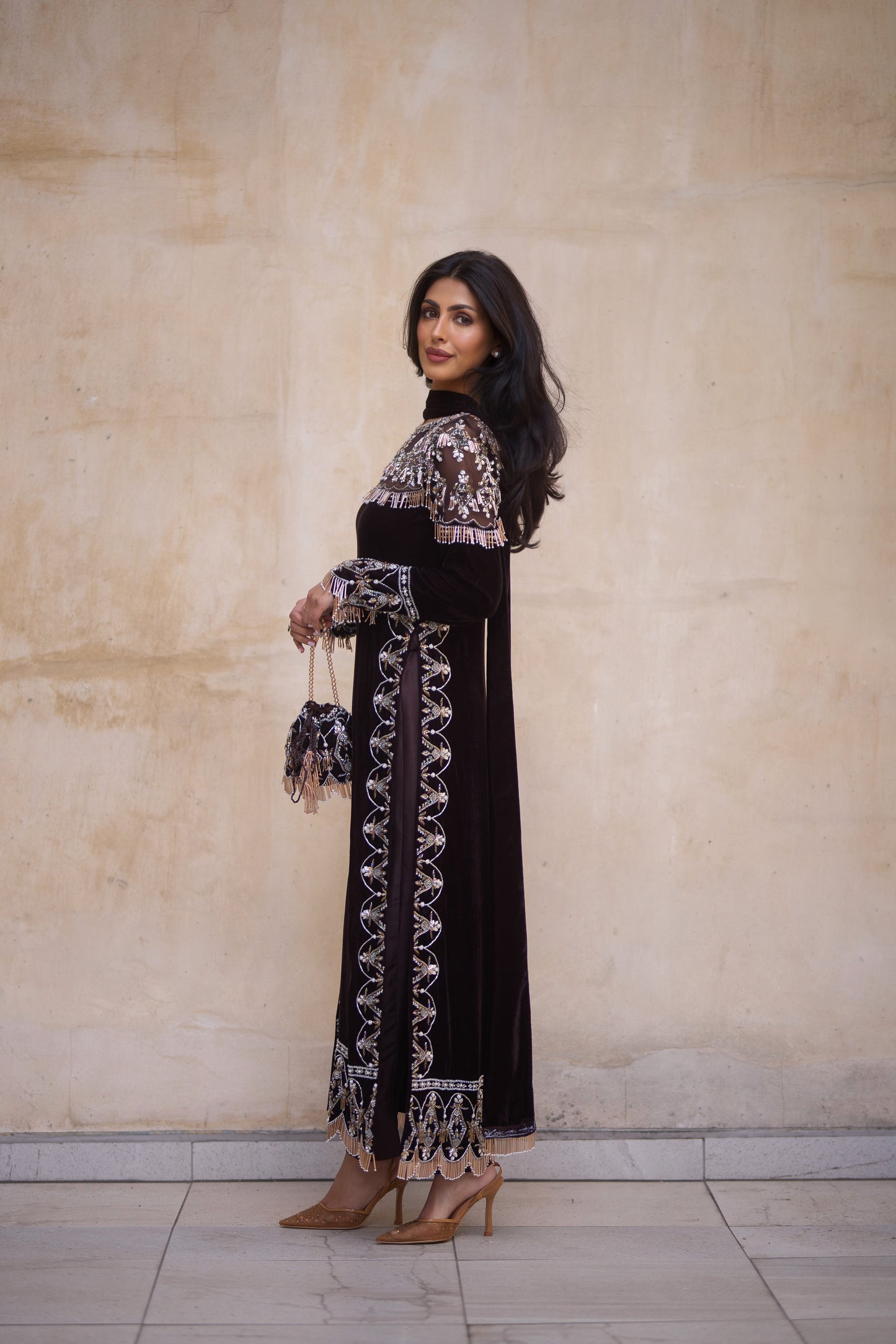 Brown Velvet Kameez Set