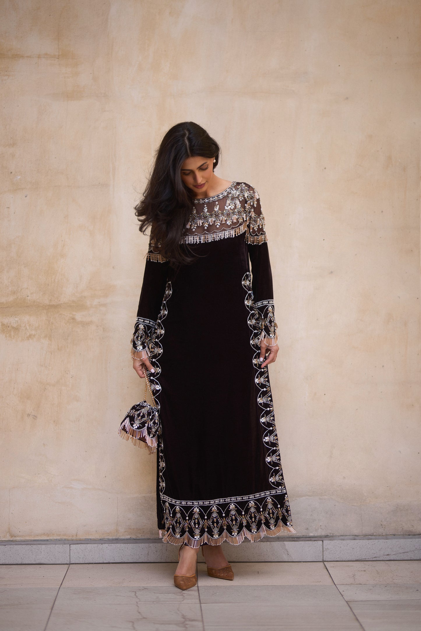 Brown Velvet Kameez Set