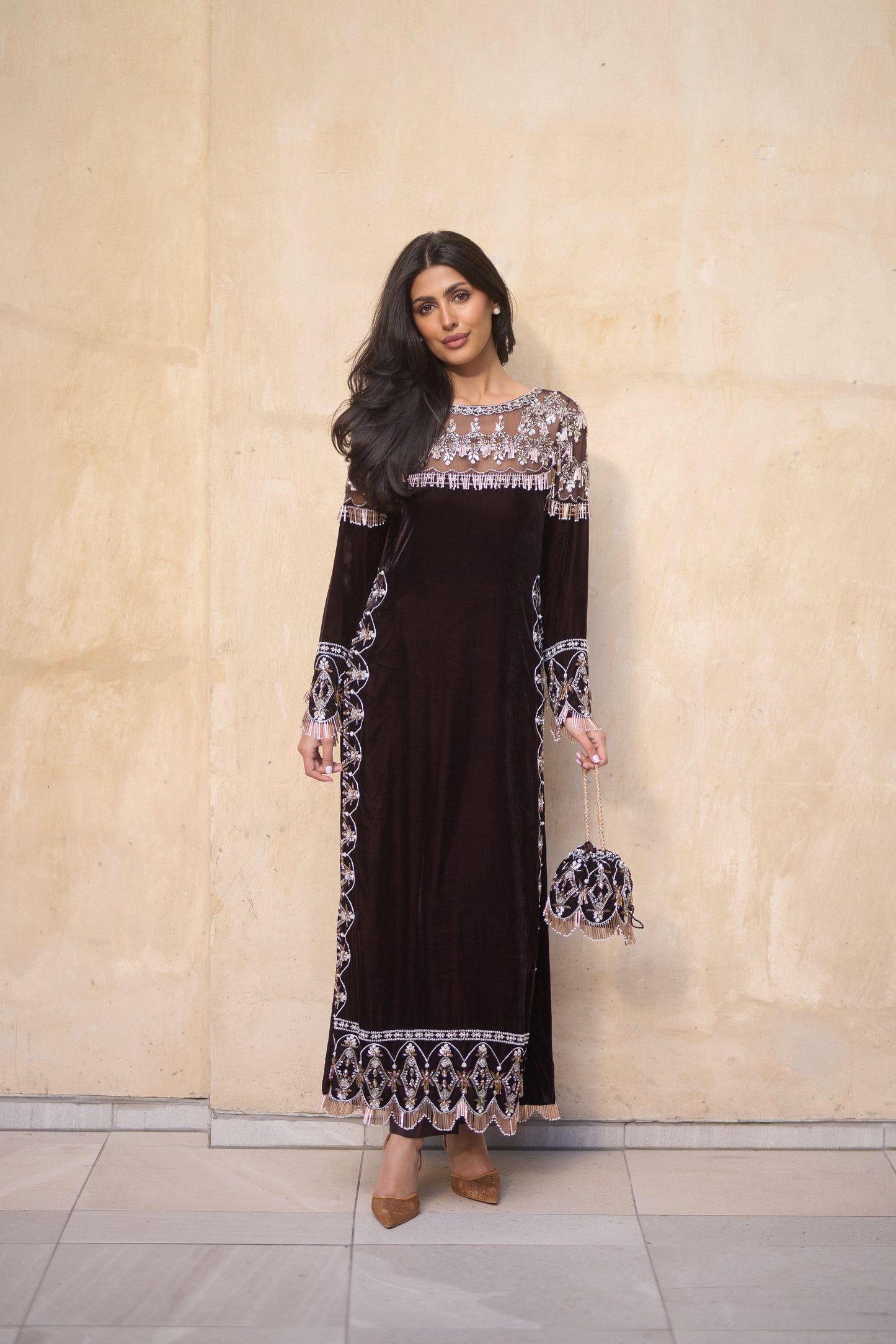 Brown Velvet Kameez Set