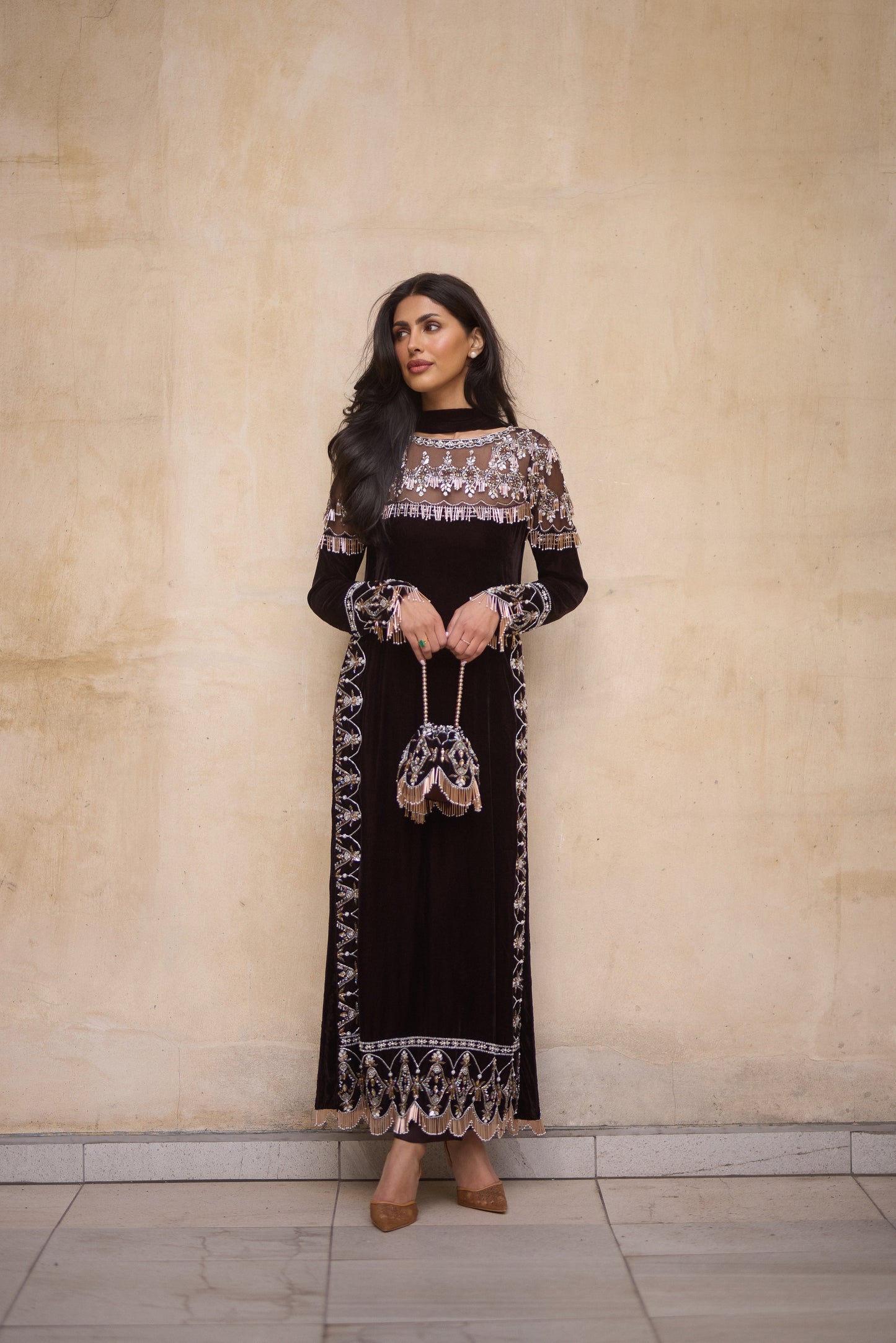 Brown Velvet Kameez Set