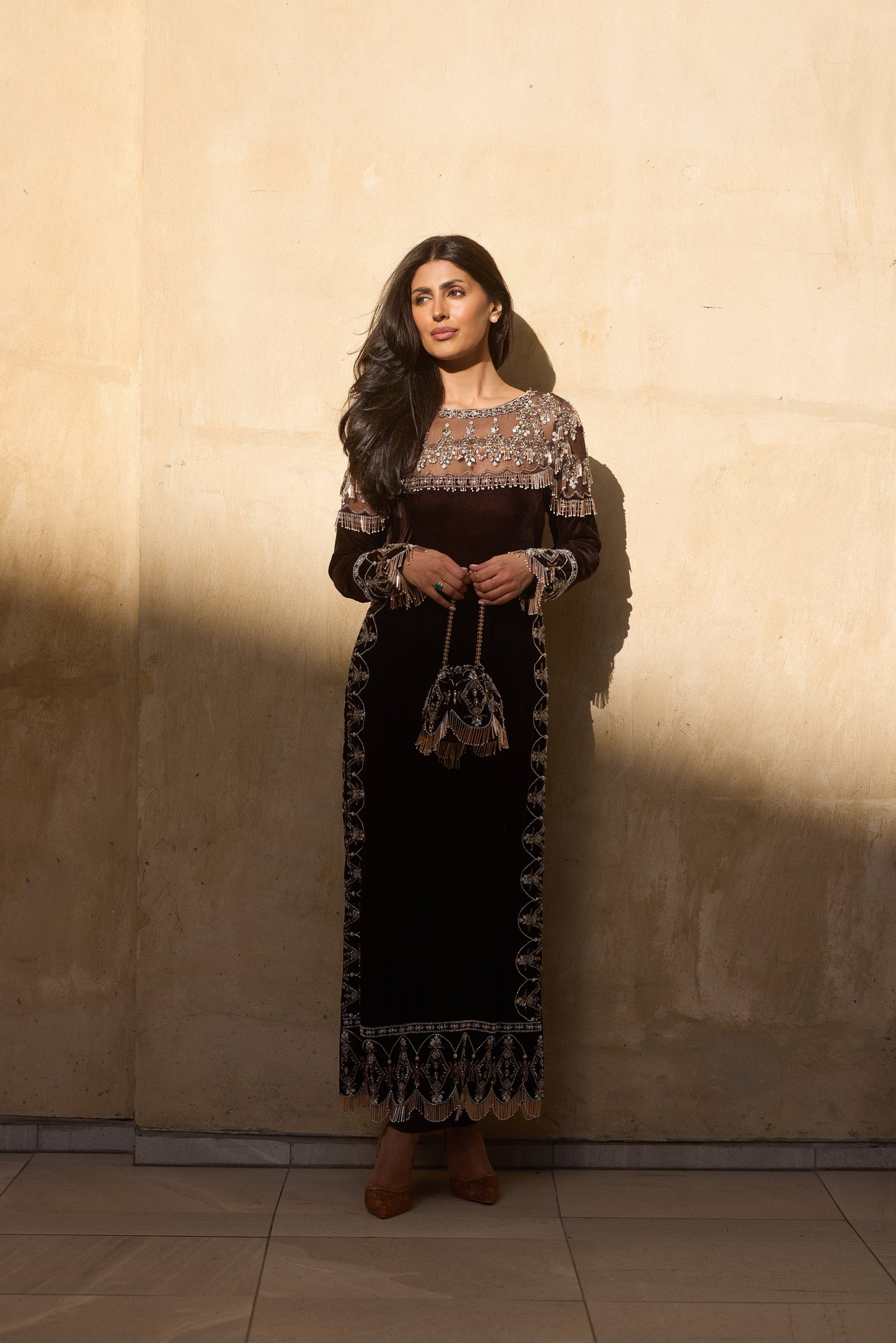 Brown Velvet Kameez Set